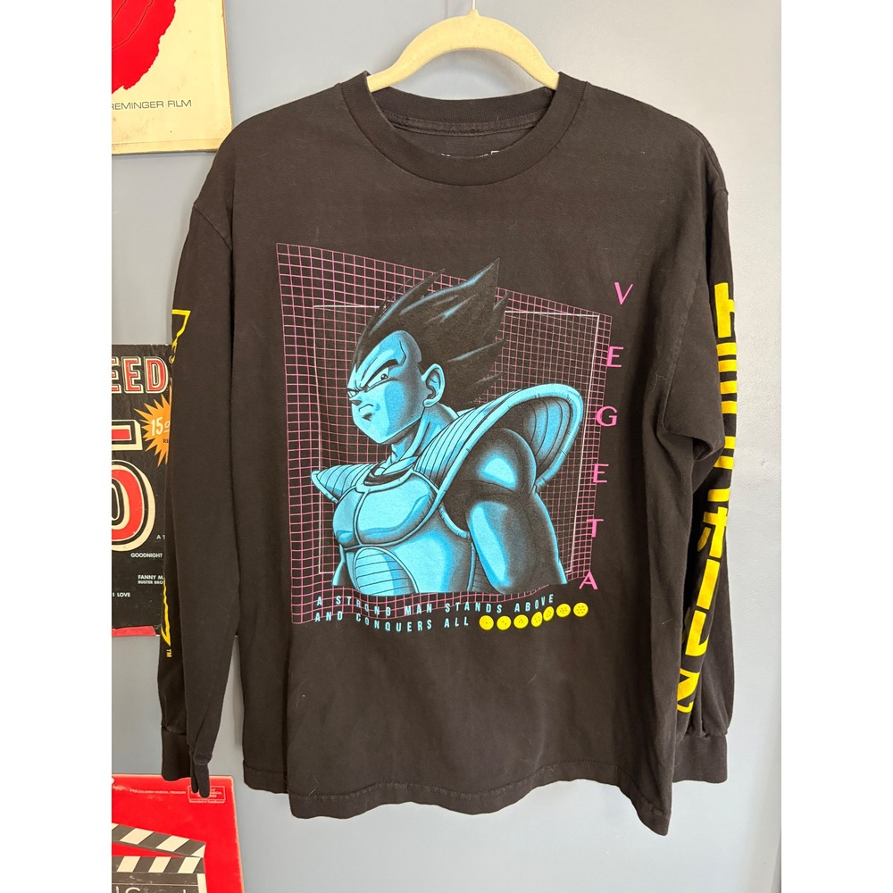 Dragon Ball Z Vegeta Long Sleeve Shirt Black Vaporwave Anime Graphic Mens Medium